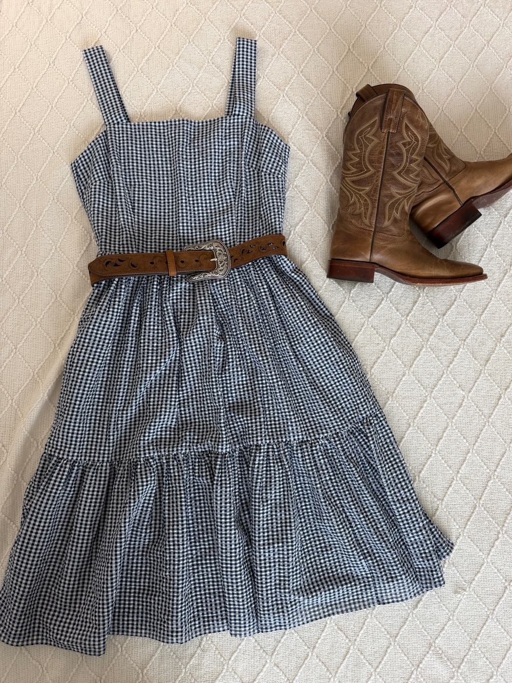 Eliza J Navy Gingham Dress Size 8 Cottagecore Style